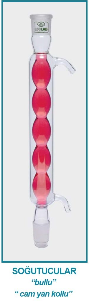 İSOLAB 033.13.252 soğutucu - bullu - 250 mm - dişi şilif : NS 24/29 - erkek şilif : NS 24/29 - cam yan kol (1 adet)