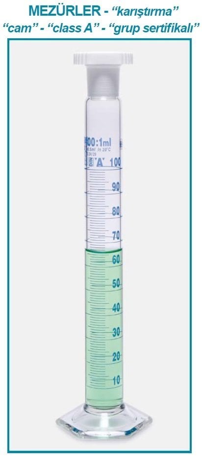 İSOLAB 016.01.500 mezür - çalkalama - hexagonal cam tabanlı -A kalite-mavi skala- 500 ml (2 adet)