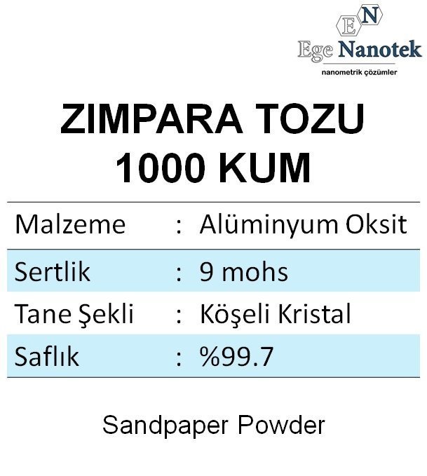 1000 Kum Zımpara Tozu Alüminyum Oksit Alümina P1000 500 gram
