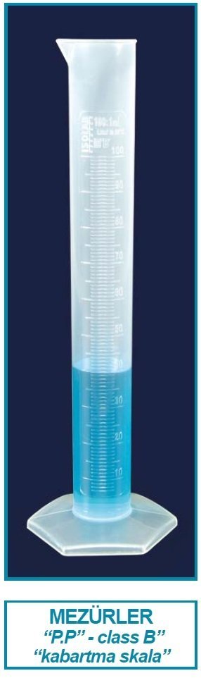 İSOLAB 016.05.025 mezür - uzun from - P.P - B kalite - kabartma skala - 25 ml (1 adet)
