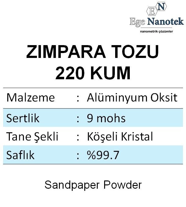 220 Kum Zımpara Tozu Alüminyum Oksit Alümina P220 500 gram