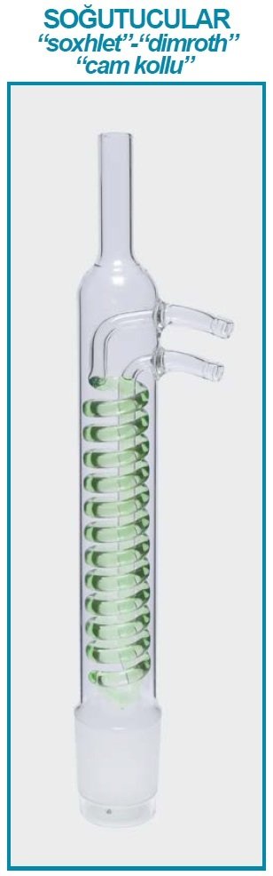 İSOLAB 035.13.070 soğutucu- Dimroth - soxhlet için - 70 ml - erkek şilif : NS 34/35 - cam yan kol (1 adet)