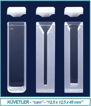 İSOLAB 098.01.005 spektrofotometre küveti - optik cam - yarı mikro - 12.5x12.5x45 mm -1.40 ml (2 adet)