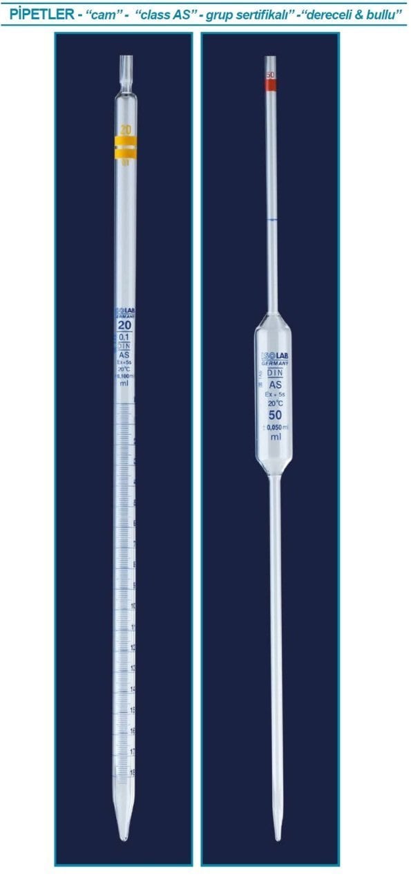 İSOLAB 021.01.010 pipet - cam - dereceli - AS kalite - mavi skala - 10 ml (10 adet)