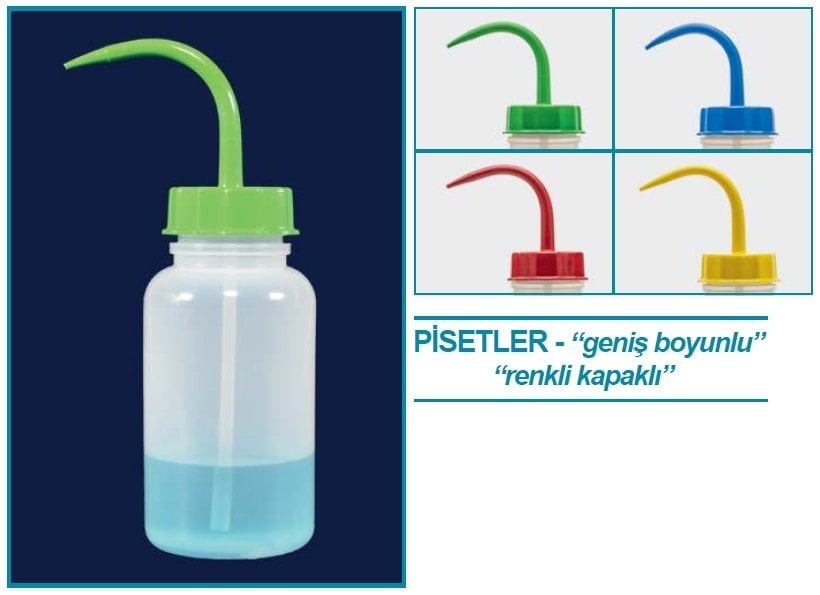 İSOLAB 062.09.05G piset - geniş boyun - PE - 500 ml - yeşil kapak (1 adet)