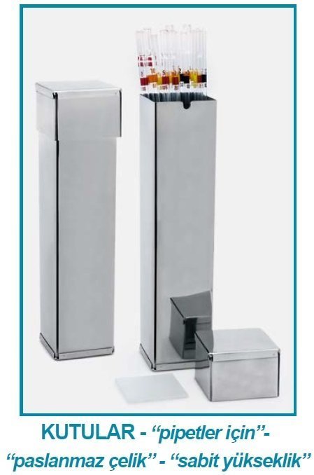 İSOLAB 022.04.001 pipet kutusu - paslanmaz çelik - 70 x 70 x 210 mm (1 adet)