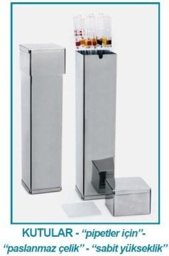İSOLAB 022.04.002 pipet kutusu - paslanmaz çelik - 70 x 70 x 430 mm (1 adet)