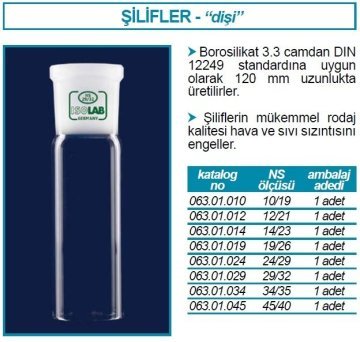 İSOLAB 063.01.029 dişi şilif - 120 mm - NS 29/32 (1 adet)