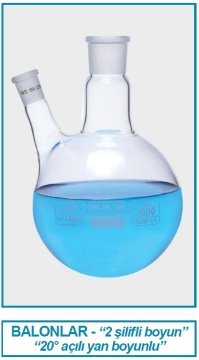 İSOLAB 030.25.250 balon - dibi yuvarlak - 2 boyunlu - yan dişi şilif - merkez boyun : NS 24/29 - yan dişi şilif : NS 14/ 23 - 250 ml (1 adet)