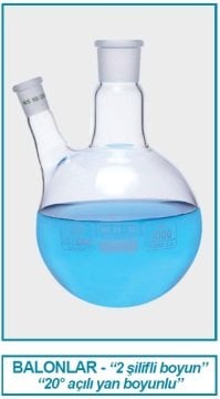 İSOLAB 030.26.901 balon - dibi yuvarlak - 2 boyunlu - yan dişi şilif - merkez boyun : NS 24/29 - yan dişi şilif : NS 19/26 - 1000 ml (1 adet)