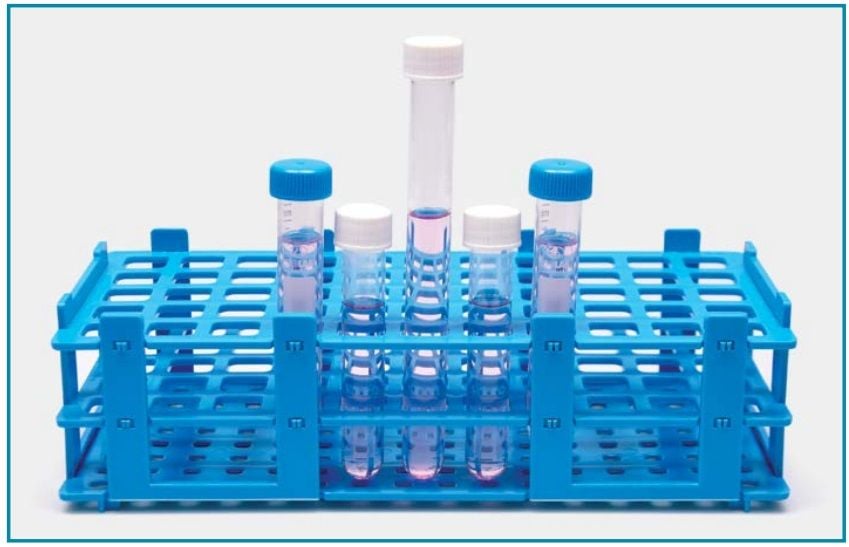 İSOLAB 079.01.001W tüp standı - demonte - P.P - 84 delik - 13 mm tüpler için - beyaz (1 adet)