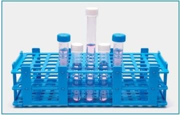 İSOLAB 079.01.005B tüp standı - demonte - P.P - 32 delik - 25 mm tüpler için - mavi (1 adet)