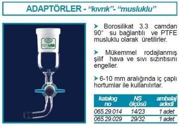 İSOLAB 065.29.029 adaptör - eğimli - musluklu - çap 10 mm - dişi şilif: NS 29/32 (1 adet)