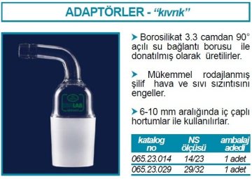 İSOLAB 065.23.014 adaptör - nozül - eğimli - musluksuz - çap 8 mm - erkek şilif : NS 14/23 (1 adet)