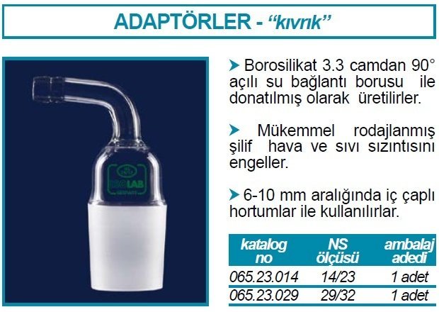İSOLAB 065.23.029 adaptör - nozül - eğimli - musluksuz - çap 10 mm - erkek şilif: NS 29/32 (1 adet)