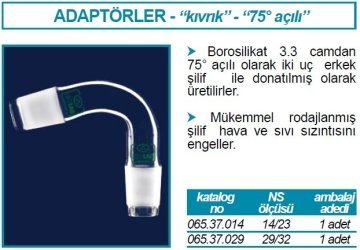 İSOLAB 065.37.014 adaptör - alım - sade - eğimli 75 derece açılı - erkek şilif : NS14/23 (1 adet)
