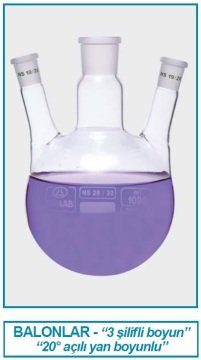 İSOLAB 030.39.901 balon - dibi yuvarlak - 3 boyunlu - yan dişi şilif - merkez boyun : NS 29/32 - yan boyun(lar) : NS 14/23 - 1000 ml (1 adet)