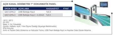 Açık Kanal Debimetre 7'' Dokunmatik Panel USB Belleğe Kayıt
