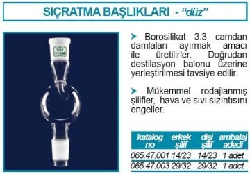 İSOLAB 065.47.001 adaptör - sıçratma tutucu - düz - dişi: NS 14/23 - erkek: NS 14/23 (1 adet)